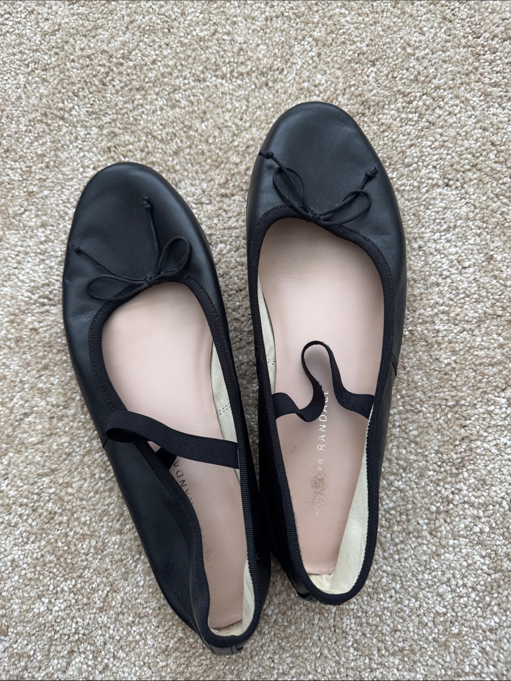 Loeffler Randall Black Ballet Flats with Bow and Elastic Strap